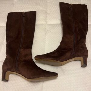 J. Crew Dark Brown Suede Mid-Calf Heeled Boots